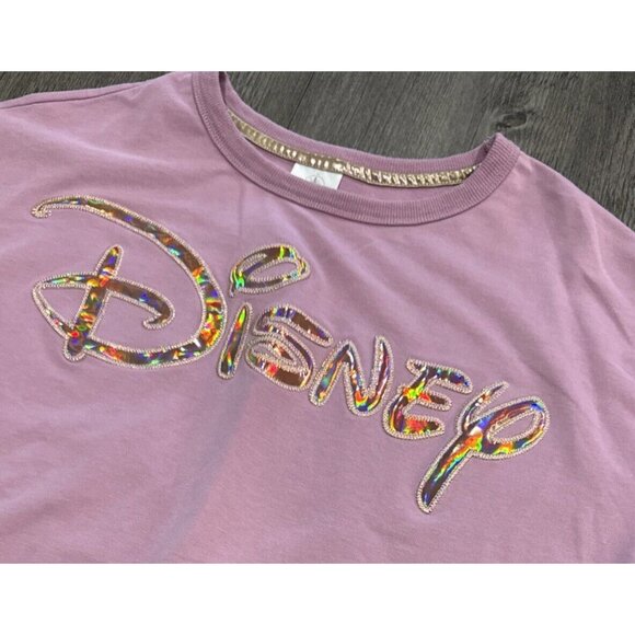50th Anniversary Walt Disney World Shirt  Sweatshirt Womens L Crop Pink Bling - Picture 2 of 10